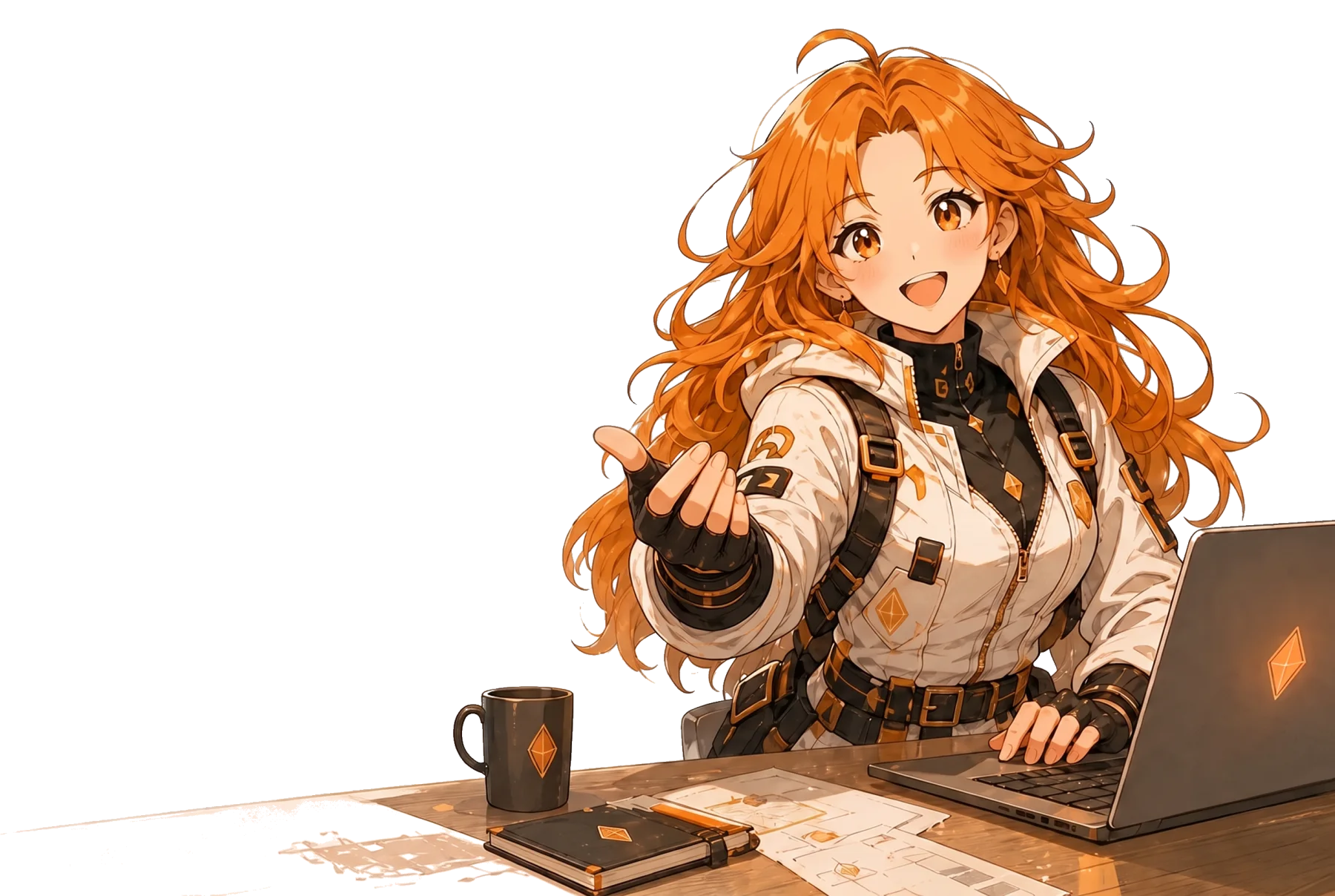 Amber smiling at her desk and inviting the developer into the application